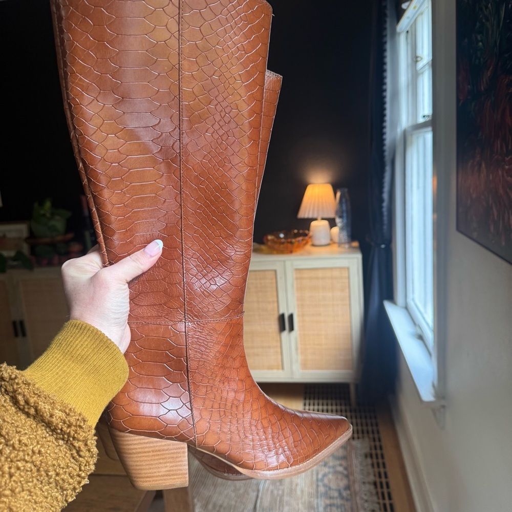 Matisse Anthropologie Bruna Boot western Croc Leather emboss Heeled Boots cowboy - Picture 10 of 13